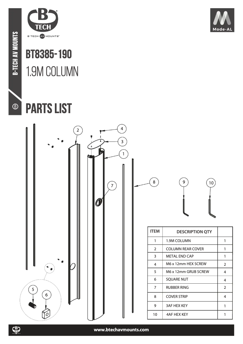 Page 1 de la notice Manuel utilisateur B-Tech BT8385-190