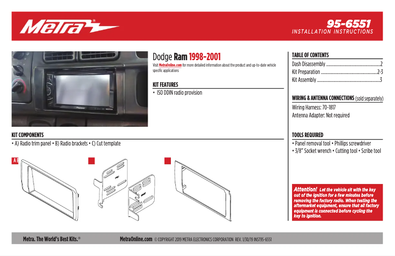Page n°1 - Guide d'installation Metra 95-6551