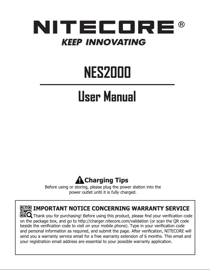 Page 1 de la notice Manuel utilisateur Nitecore NES2000