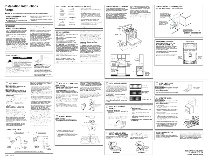 Page n°1 - Guide d'installation GE JGBS60DEFWW