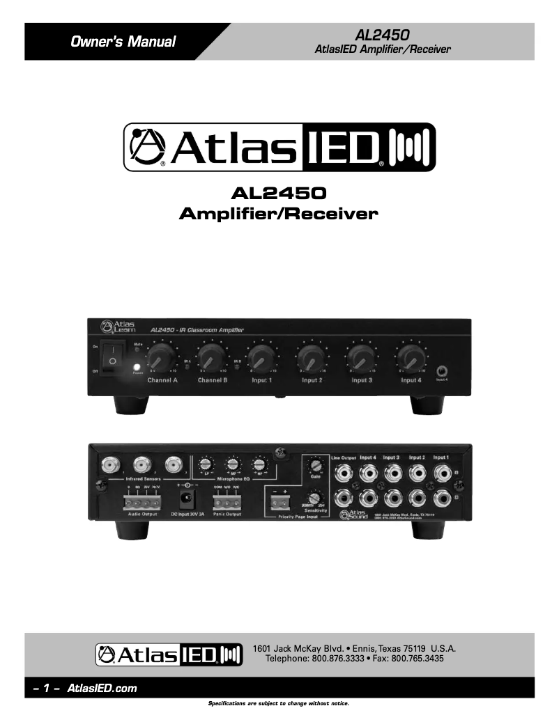 Page n°1 - Manuel utilisateur Atlas AL2450