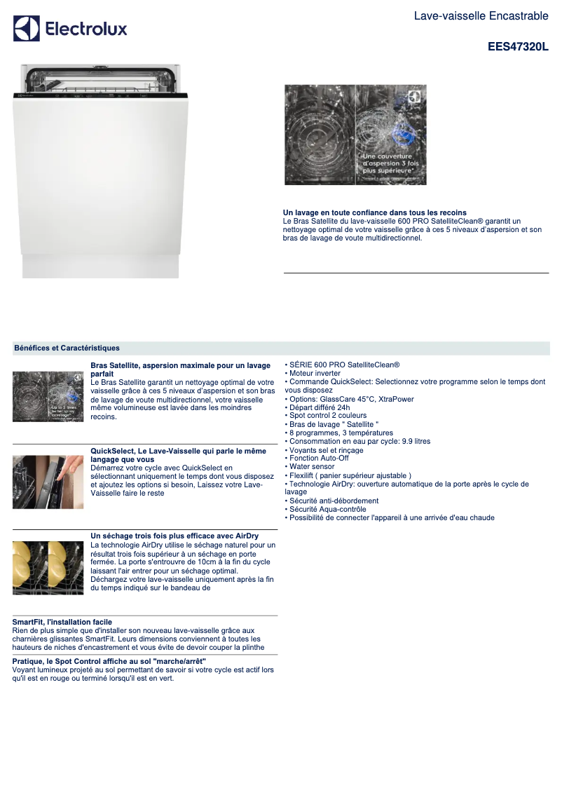 Page 1 de la notice Fiche technique Electrolux EES47320L
