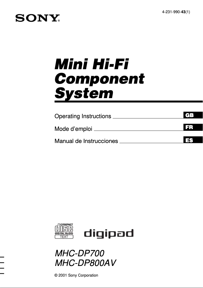 Page 1 de la notice Manuel utilisateur Sony MHC-DP800AV