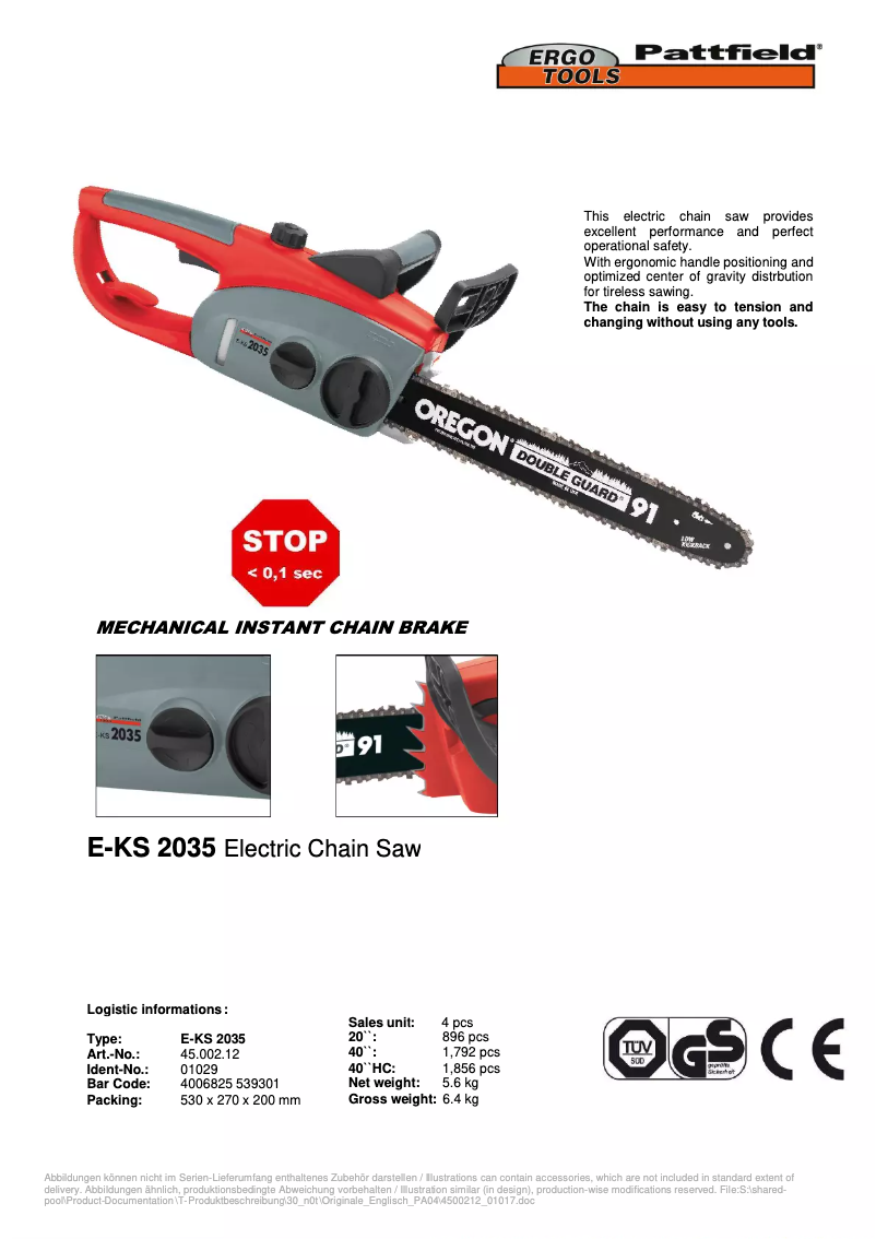 Page n°1 - Manuel utilisateur Ergotools Pattfield E-KS 2035