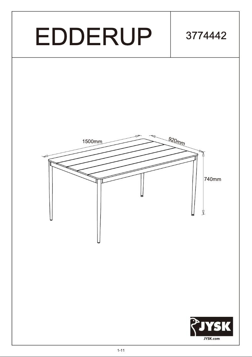 Page n°1 - Manuel utilisateur JYSK Edderup (91x150x74)