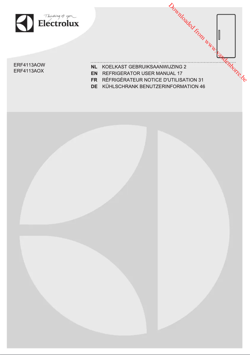 Image de la première page du manuel de l'appareil ERF4113AOW