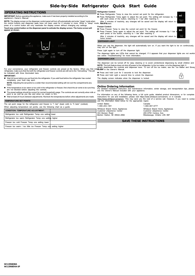 Page 1 de la notice Guide de démarrage rapide Whirlpool WRS315SDHM