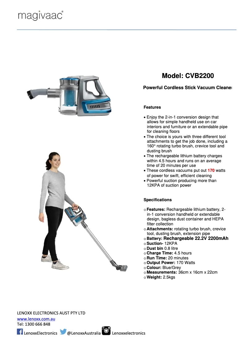 Page n°1 - Fiche technique Magivaac CVB2200