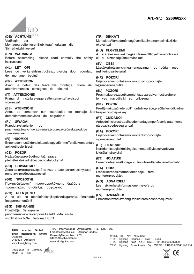 Page n°1 - Manuel utilisateur Trio Lighting Adaja 226860287