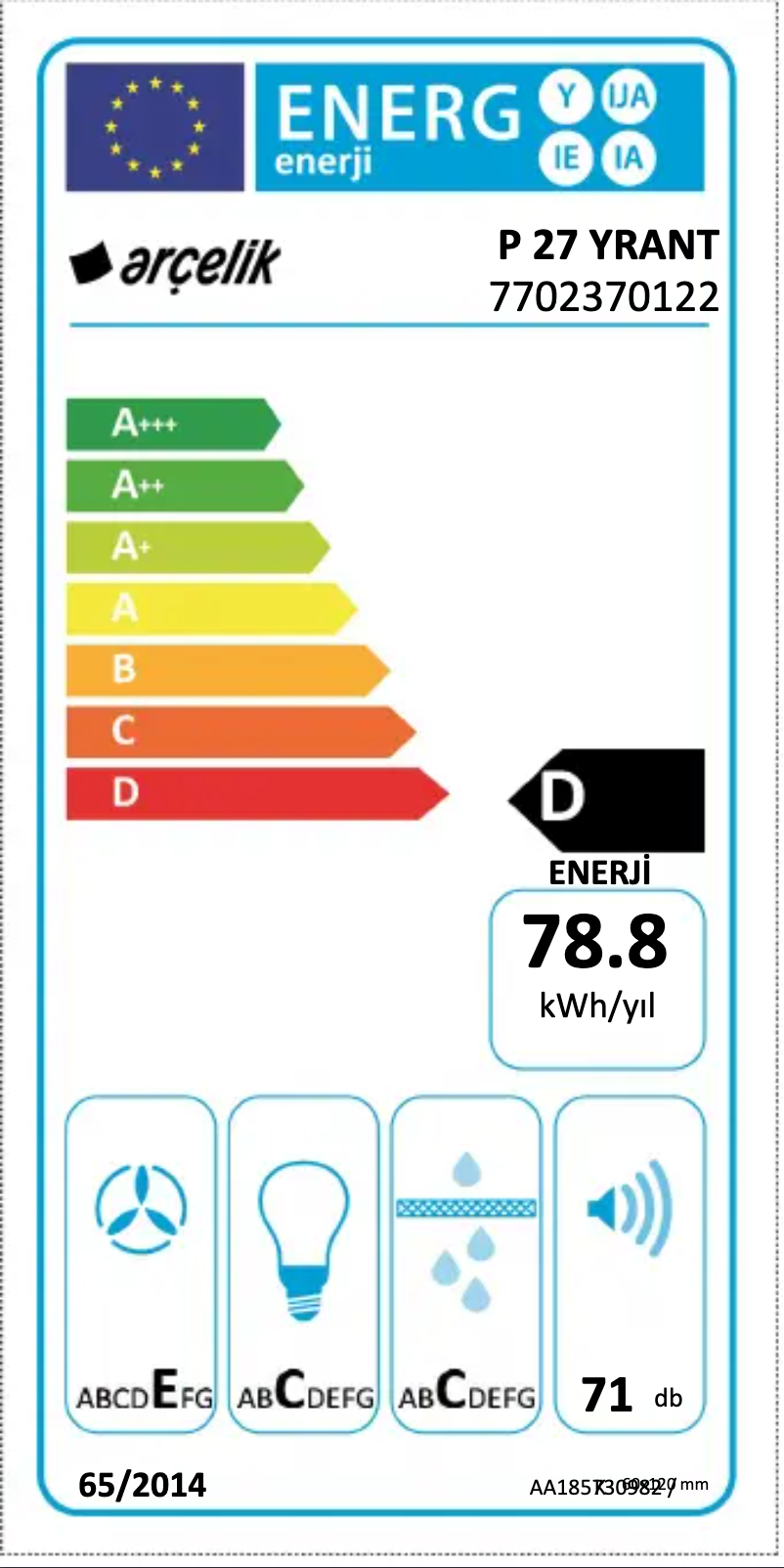 Page 1 de la notice Manuel utilisateur Arçelik P 27 YRANT