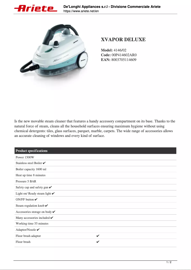 Image de la première page du manuel de l'appareil XVapor Deluxe 4146