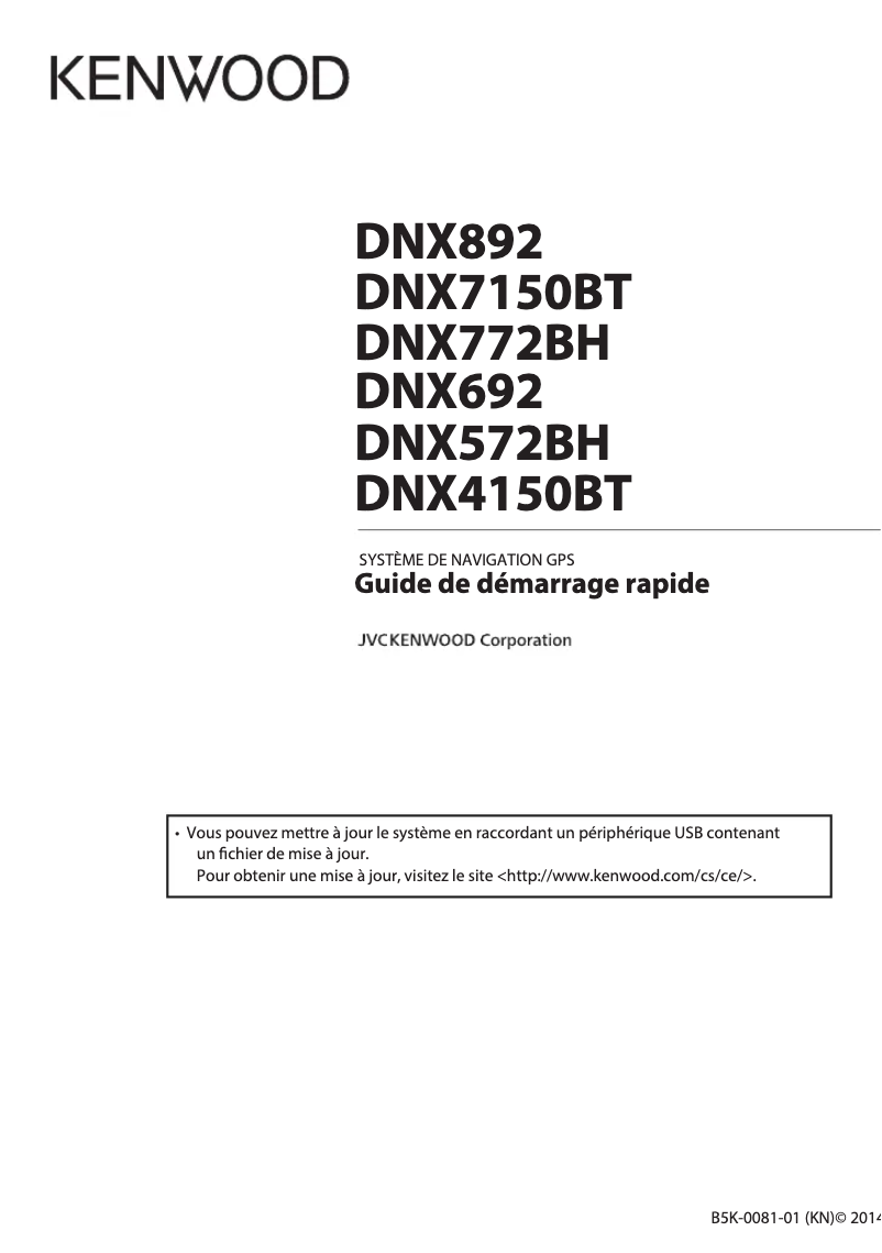 Page n°1 - Guide de démarrage rapide Kenwood DNX892