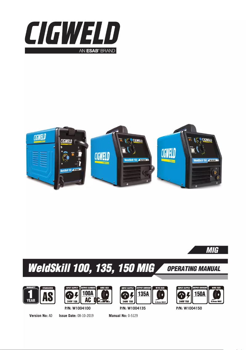 Page 1 de la notice Manuel utilisateur Cigweld WeldSkill 150 MIG