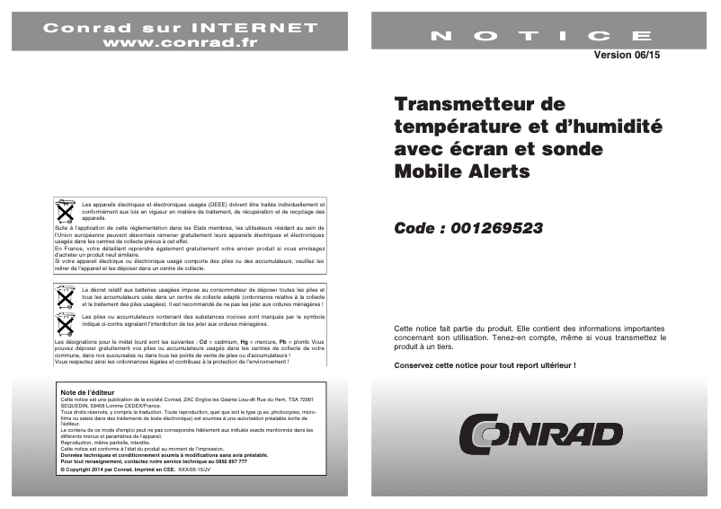 Page 1 de la notice Manuel utilisateur Techno Line MA 10300