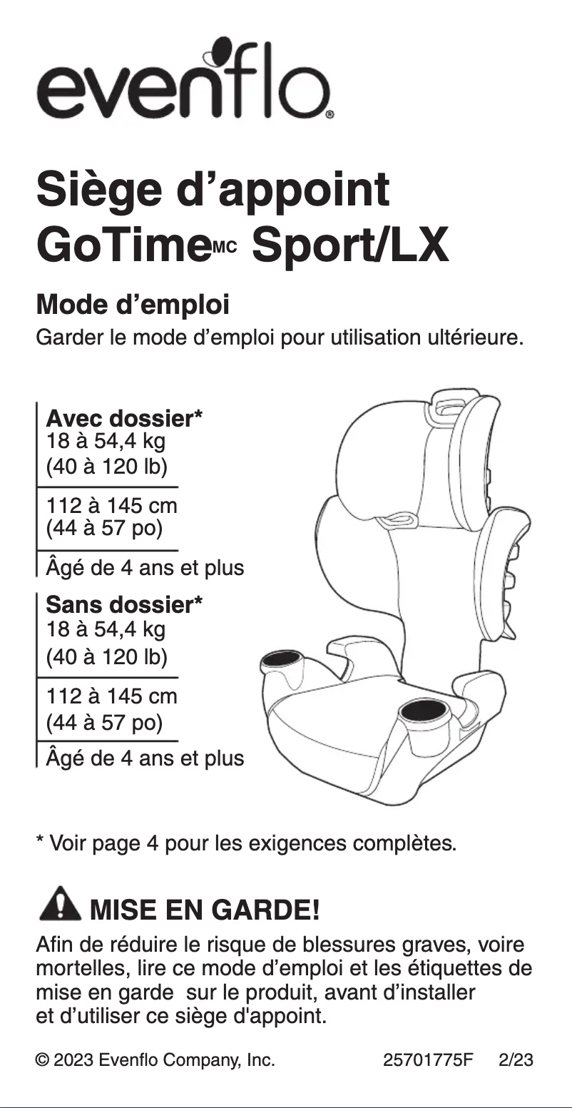 Page 1 of the manual User Manual Evenflo GoTime LX