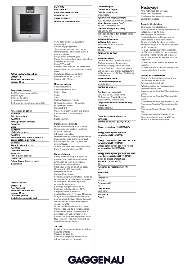 Image de la première page du manuel de l'appareil BO450112