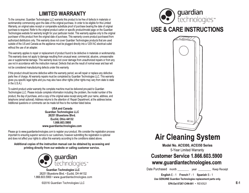Image de la première page du manuel de l'appareil AC5350