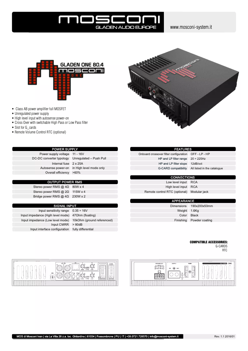 Page n°1 - Manuel utilisateur Mosconi Gladen One 80.4