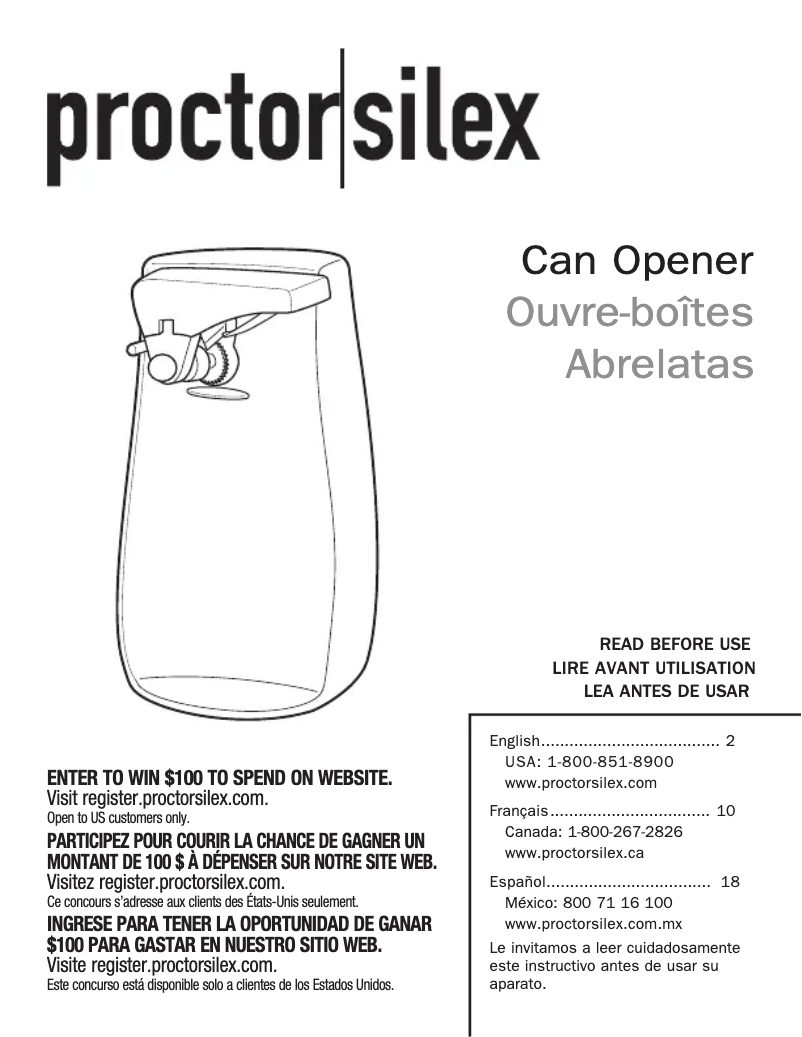 Page 1 de la notice Manuel utilisateur Proctor Silex 75217PS