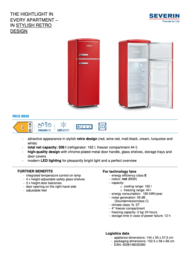 Page 1 de la notice Fiche technique Severin RKG 8930