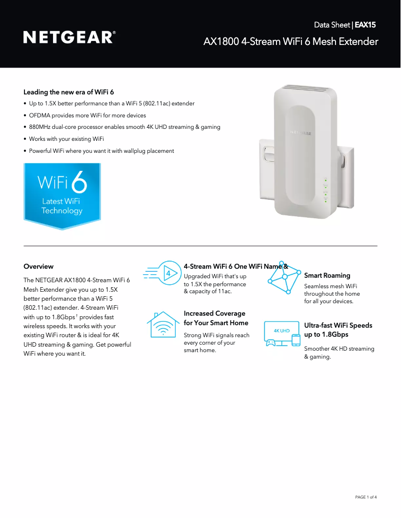 Page 1 de la notice Fiche technique Netgear EAX15v2