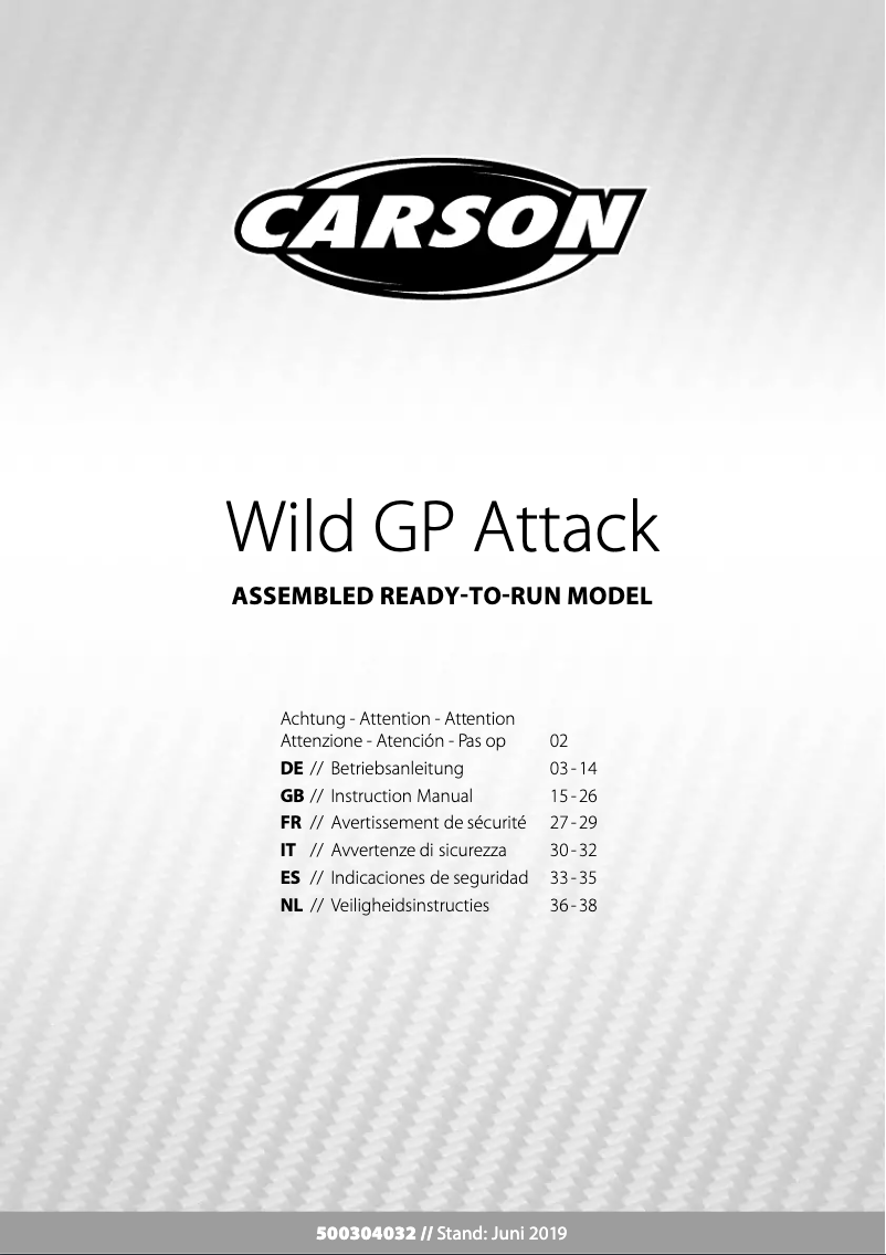 Page n°1 - Manuel utilisateur Carson Wild GP Attack