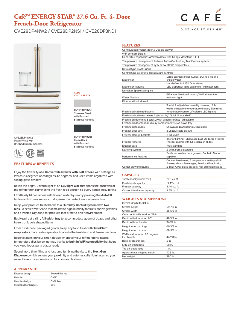 Page n°1 - Fiche technique GE CVE28DP2NS1