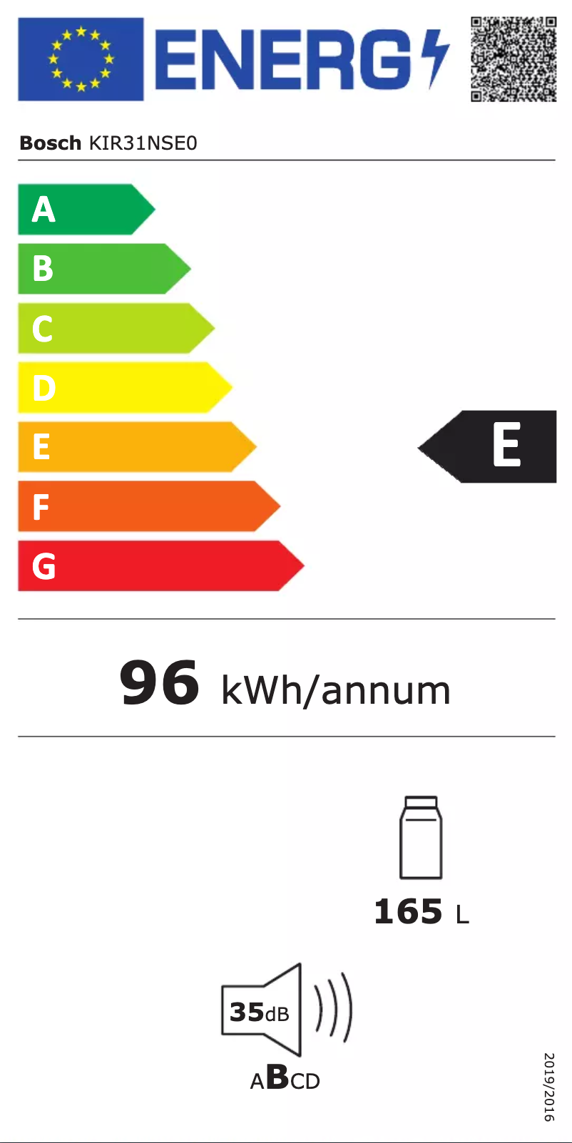 Página 1 del manual Etiqueta energética Bosch KIR31NSE0