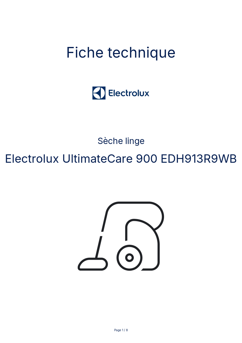 Page n°1 - Fiche technique Electrolux UltimateCare 900 EDH913R9WB