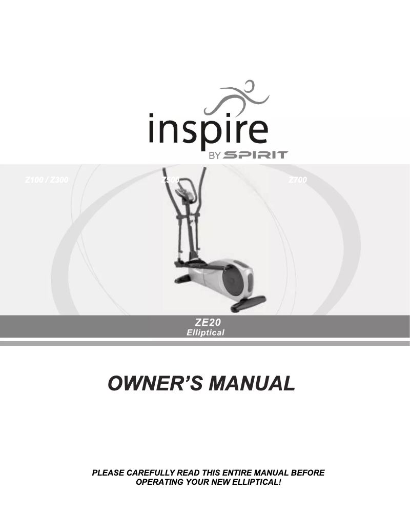 Page 1 de la notice Manuel utilisateur Spirit ZE20 Elliptical Trainer