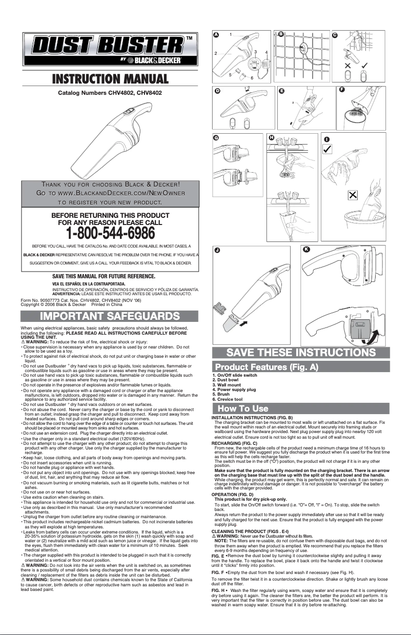 Imagen de la primera página del manual del dispositivo Dustbuster CHV4802