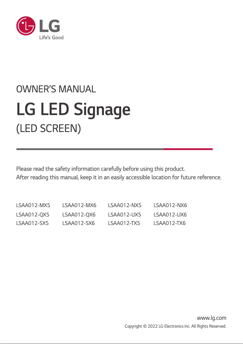 Page n°1 - Manuel utilisateur LG LSAA012-SX