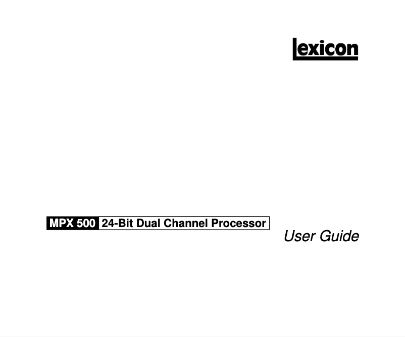 Page n°1 - Manuel utilisateur Lexicon MPX 500