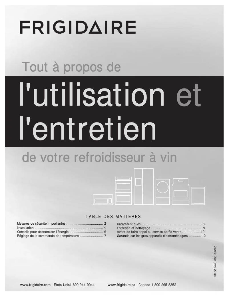 Page n°1 - Manuel utilisateur Frigidaire FFWC42F5LS