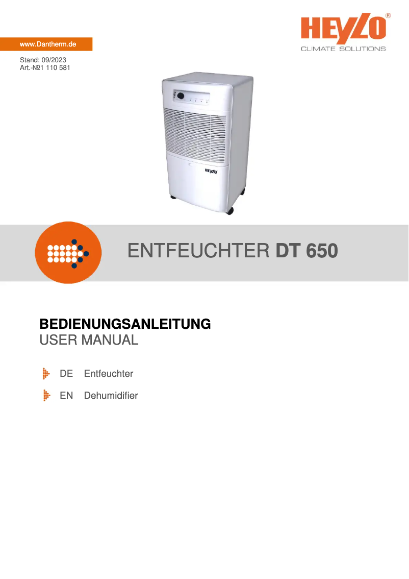 Page 1 de la notice Manuel utilisateur Heylo DT 650