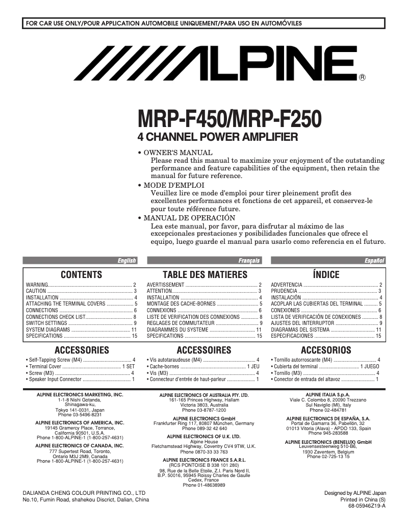 Page 1 de la notice Manuel utilisateur Alpine MRP-F450