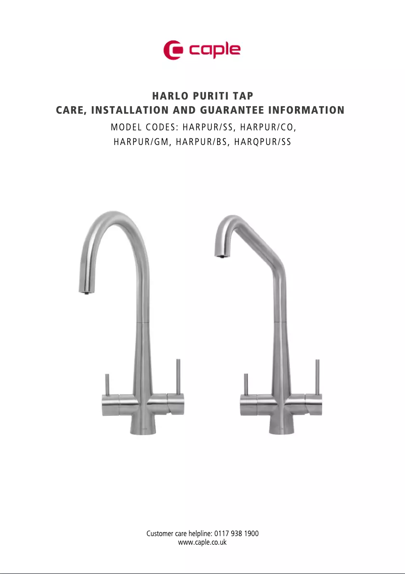 Page n°1 - Manuel utilisateur Caple HARQPUR/SS