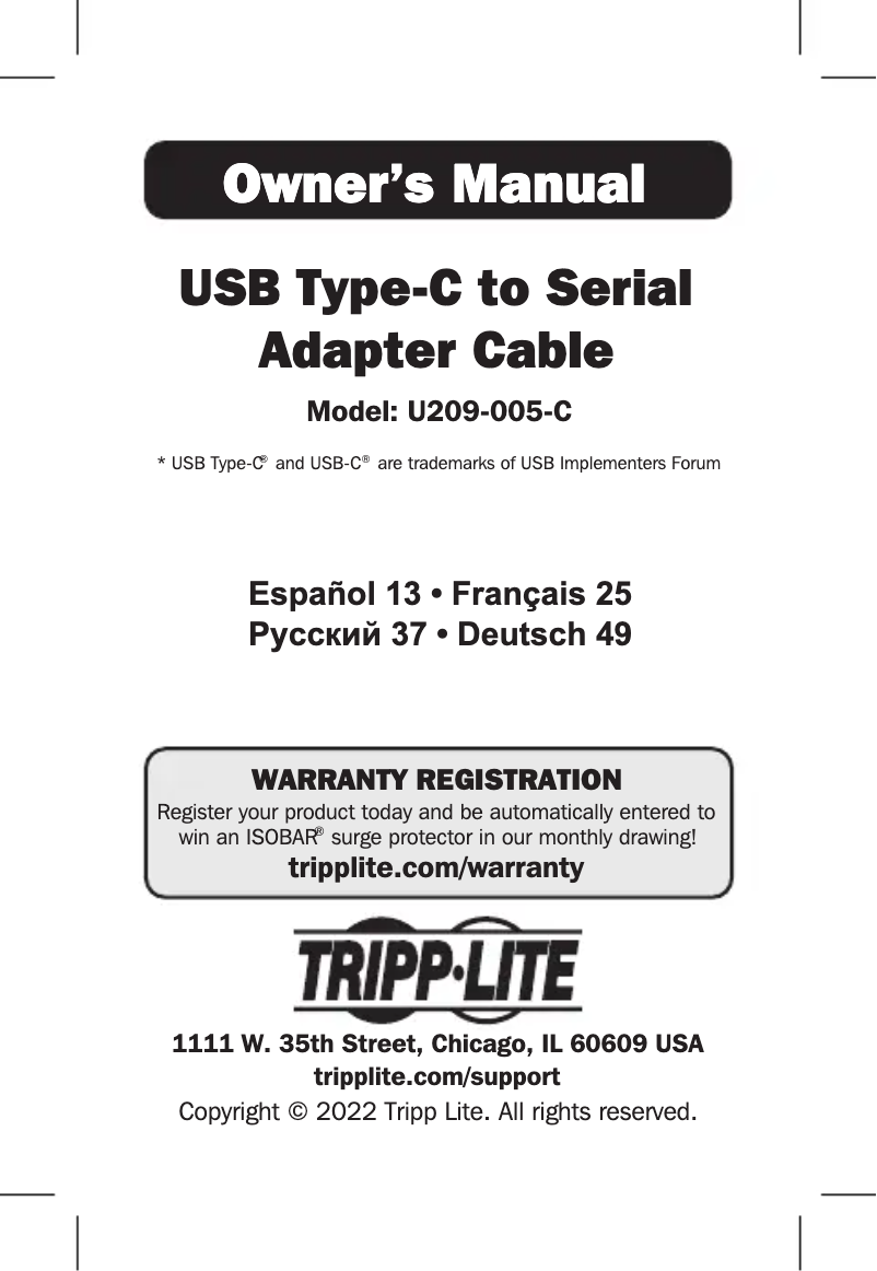 Page n°1 - Manuel utilisateur Tripp Lite U209-005-C