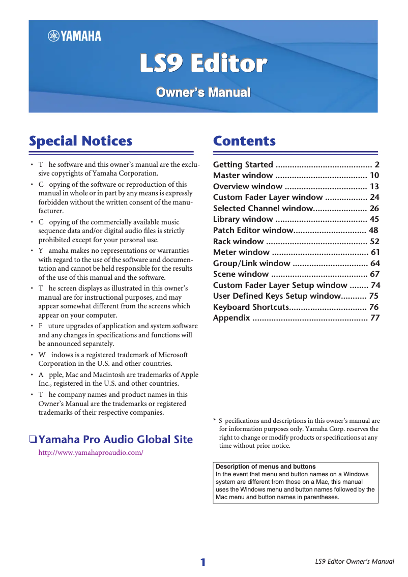 Page 1 de la notice Manuel utilisateur Yamaha LS9-32