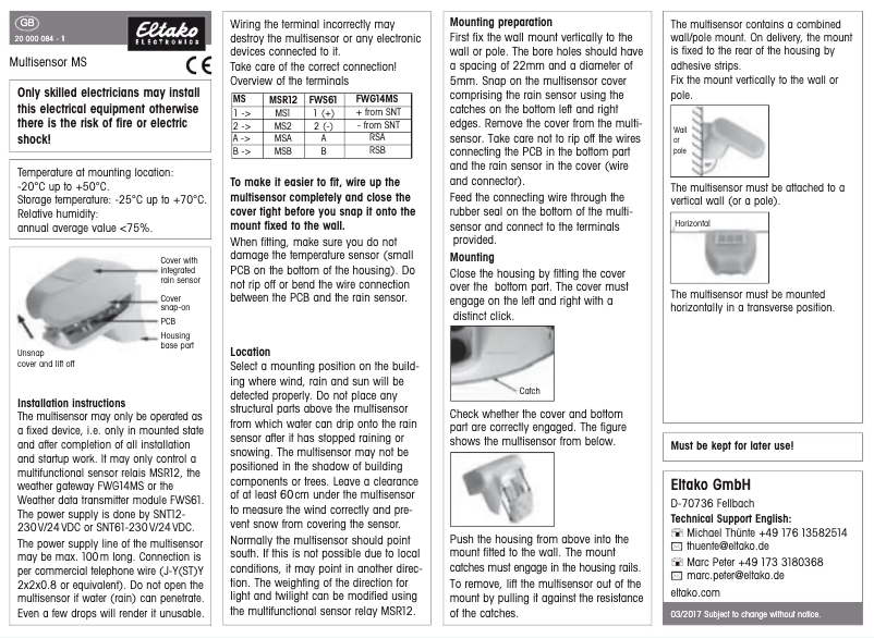 Page 1 de la notice Manuel utilisateur Eltako MS
