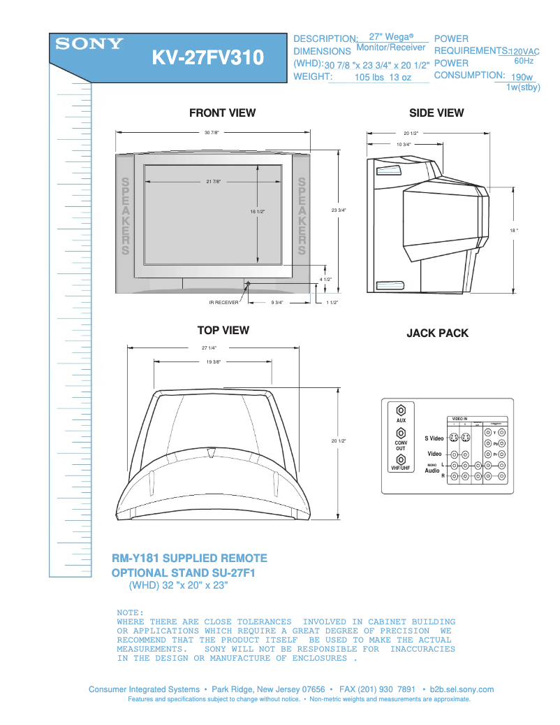 Image de la première page du manuel de l'appareil KV-27FV310