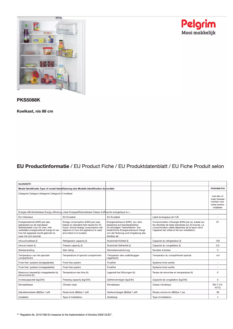 Page 1 de la notice Fiche technique Pelgrim PKS5088K