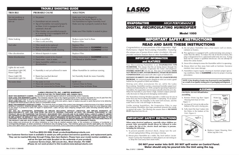 Page n°1 - Manuel utilisateur Lasko 1000