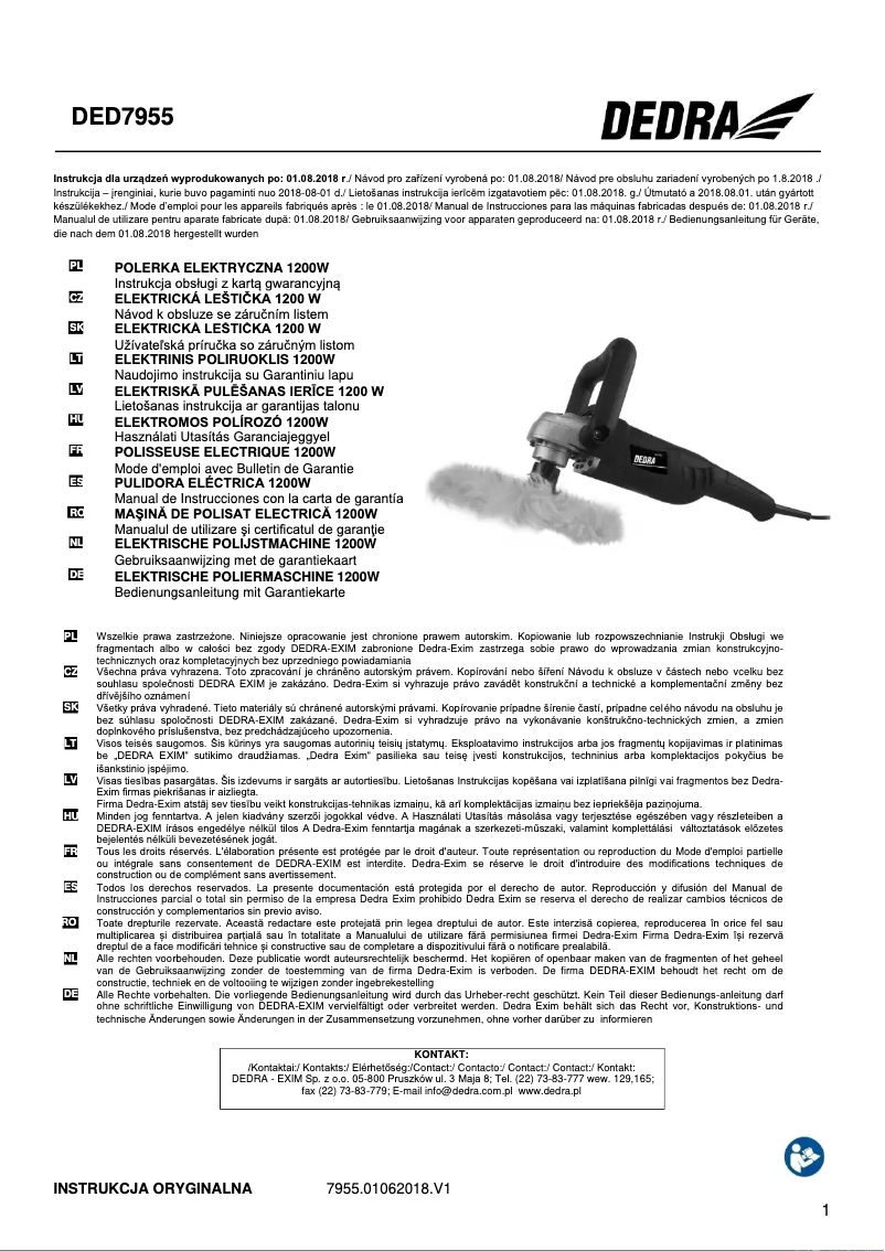 Page 1 of the manual User Manual DEDRA DED7955