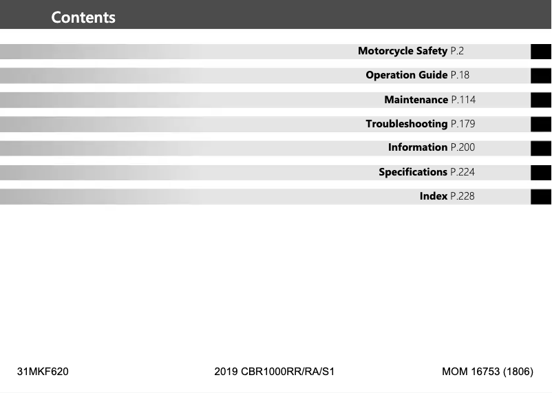 Imagen de la primera página del manual del dispositivo Fireblade CBR1000RR SP (2019)