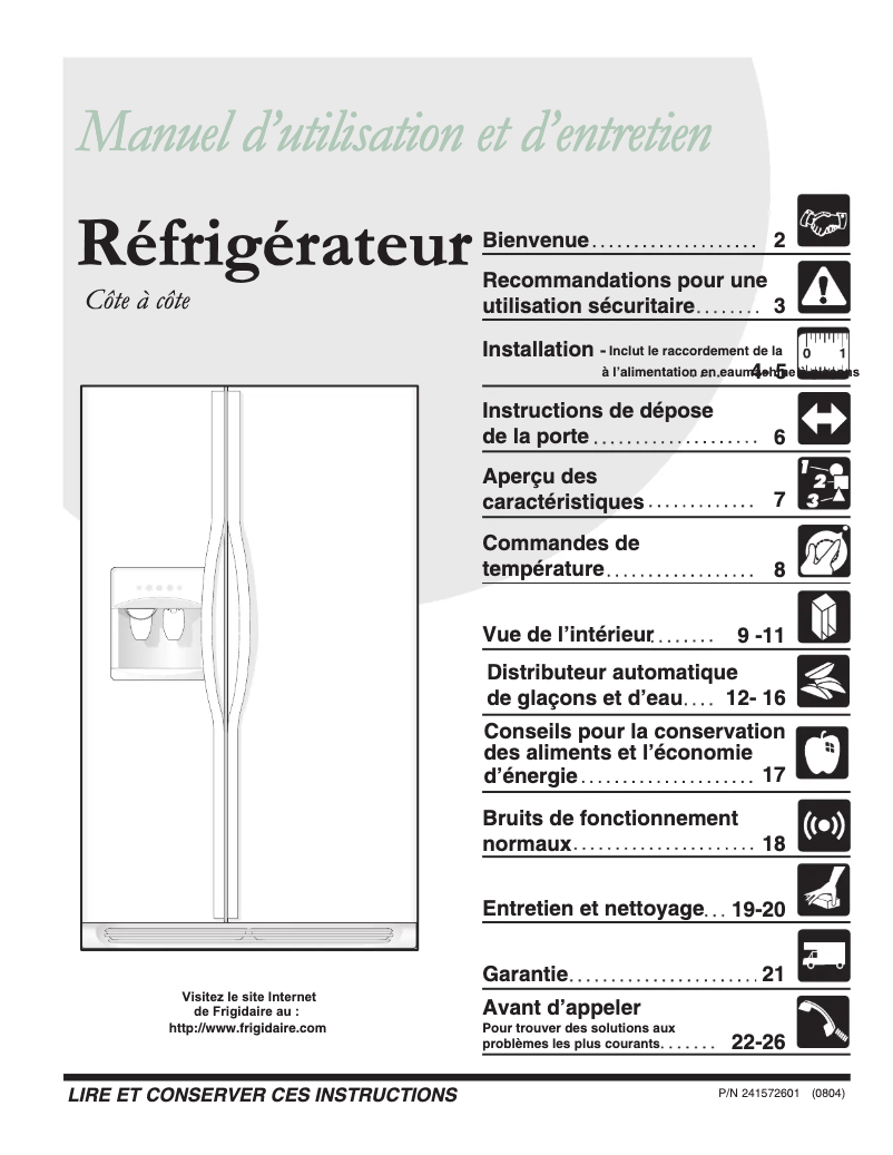 Page n°1 - Manuel utilisateur Frigidaire GLHS268ZDB
