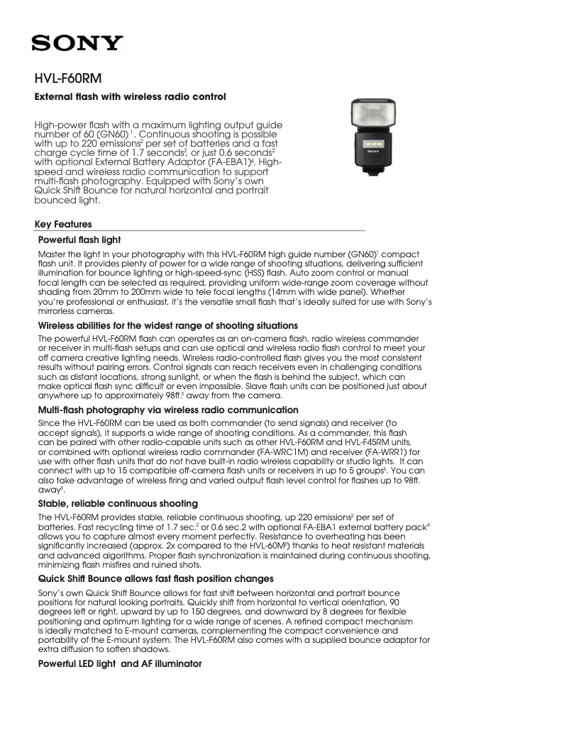 Imagen de la primera página del manual del dispositivo HVL-F60RM
