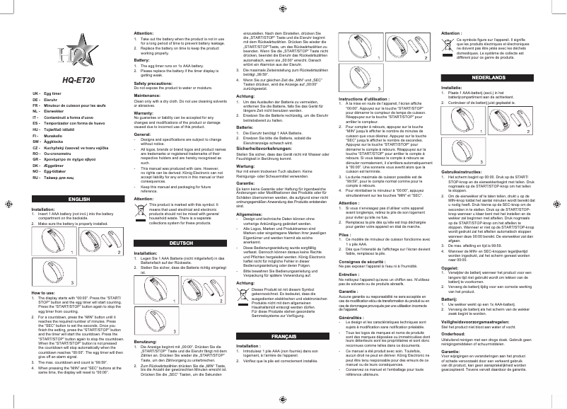 Page n°1 - Manuel utilisateur HQ HQ-ET20