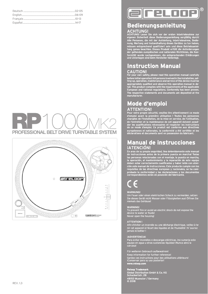 Page n°1 - Manuel utilisateur Reloop RP-1000 MK2