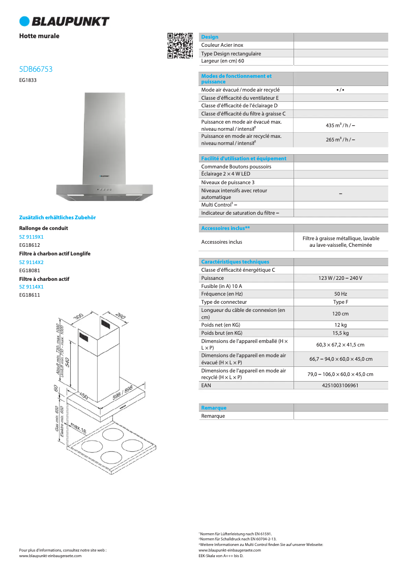 Page n°1 - Fiche technique Blaupunkt 5DB66753